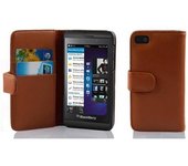 Funda Libro para Blackberry Z10 en MARRoN COGNAC - Cubierta Proteccion de Cuero Sintetico Estructurado con Tarjetero y Funcion de Suporte - Etui Case Cover Carcasa