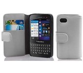 Funda Libro para Blackberry Q5 en BLANCO MAGNESIO - Cubierta Proteccion de Cuero Sintetico Estructurado con Tarjetero y Funcion de Suporte - Etui Case Cover Carcasa