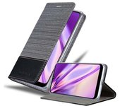 Funda Libro para Motorola MOTO E6 PLUS en GRIS NEGRO - Cubierta Proteccion con Cierre Magnetico, Tarjetero y Funcion de Suporte - Etui Case Cover Carcasa