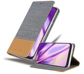 Funda Libro para LG K40s en GRIS CLARO MARRoN - Cubierta Proteccion con Cierre Magnetico, Tarjetero y Funcion de Suporte - Etui Case Cover Carcasa
