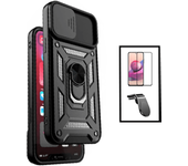 5D Cubierta completa Kit de vidrio templado + Cubierta militar magnética Ventana de deslizamiento de