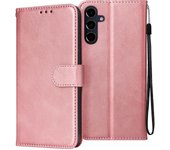 Funda con cierre para Galaxy A16 Soporte de vídeo con correa de muñeca Rosa dorado