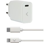 Ksix CARGADOR DE RED MADE FOR IPHONE 20W POWER DELIVERY + CABLE USB TIPO C - LIGHTNING BLANCO