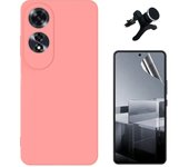 Kit De Película De Hidrogel De Cubierta Frontal Completa + Cubierta De Silicona Líquida + Soporte Magnético Reforzado Para El Cuidado Del Teléfono Del Automóvil Compatible Con Oppo A60 - Rosa