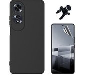 Kit De Película De Hidrogel De Cubierta Completa Frontal + Funda De Silicona Líquida + Soporte Magnético Reforzado Para El Cuidado Del Teléfono Del Automóvil Compatible Con Oppo A60 - Negro