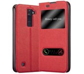 Funda Libro para LG K8 2016 en ROJO AZRAFaN - Cubierta Proteccion con Cierre Magnetico, Funcion de Suporte y 2 Ventanas- Etui Case Cover Carcasa