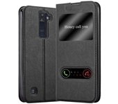 Funda Libro para LG K8 2016 en NEGRO COMETA - Cubierta Proteccion con Cierre Magnetico, Funcion de Suporte y 2 Ventanas- Etui Case Cover Carcasa