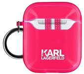 Estuche silicona para Airpods con mosquetón Choupette Ikonik Karl Rosa