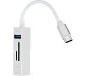 Hub USBC 5 en 1 con 3 Puertos USB y Lector de Tarjetas SD Micro SD Plateado