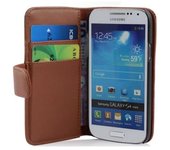 Funda Libro para Samsung Galaxy S4 MINI en MARRoN CACAO - Cubierta Proteccion de Cuero Sintetico Liso con Tarjetero y Funcion de Suporte - Etui Case Cover Carcasa