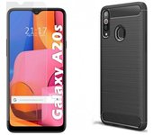 Pack 2 En 1 Funda Gel Tipo Carbono + Protector Cristal Templado para Samsung Galaxy A20s