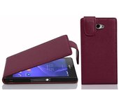 Funda para Sony Xperia M2 / M2 Aqua in BURDEOS VIOLETA - Cubierta Proteccion Estilo Flip de Cuero Sintetico Estructuro - Etui Case Cover Carcasa