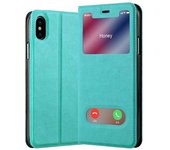 Funda Libro para Apple iPhone XS MAX en TURQUESA MENTA - Cubierta Proteccion con Cierre Magnetico, Funcion de Suporte y 2 Ventanas- Etui Case Cover Carcasa