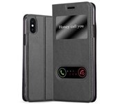 Funda Libro para Apple iPhone X / XS en NEGRO COMETA - Cubierta Proteccion con Cierre Magnetico, Funcion de Suporte y 2 Ventanas- Etui Case Cover Carcasa
