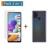 Pack 2 En 1 Funda Gel Transparente + Protector Cristal Templado para Samsung Galaxy A21s
