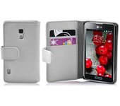 Funda Libro para LG OPTIMUS L7 II en BLANCO MAGNESIO - Cubierta Proteccion de Cuero Sintetico Estructurado con Tarjetero y Funcion de Suporte - Etui Case Cover Carcasa