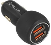 Cargador de coche FCC8, 6A, 36W (QC 3.0 + QC 3.0), negro