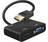 Adaptador HDMI macho a VGA hembra y HDMI con conector de audio de 3,5 mm y carga
