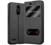 Funda Libro para LG K10 2017 en NEGRO COMETA - Cubierta Proteccion con Cierre Magnetico, Funcion de Suporte y 2 Ventanas- Etui Case Cover Carcasa