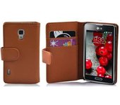 Funda Libro para LG OPTIMUS L7 II en MARRoN COGNAC - Cubierta Proteccion de Cuero Sintetico Estructurado con Tarjetero y Funcion de Suporte - Etui Case Cover Carcasa