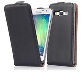 Funda para Samsung Galaxy A3 2015 in NEGRO DE CAVIAR - Cubierta Proteccion Estilo Flip de Cuero Sintetico Liso - Etui Case Cover Carcasa