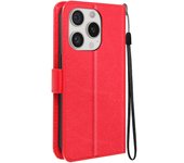 Funda para iPhone 15 Pro con muñequera Solapa multifunción Rojo