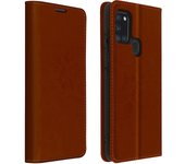 Funda Samsung Galaxy A21s de piel y cartera con F. Soporte - Marrón