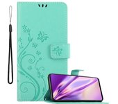 Funda Libro para Samsung Galaxy A51 en TURQUESA FLORAL ? Cubierta Proteccion en Dise?o de Flor con Cierre Magnetico, Funcion de Suporte e 3 Tarjeteros - Etui Case Cover Carcasa