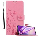 Funda Libro para Samsung Galaxy A51 en ROSA FLORAL ? Cubierta Proteccion en Dise?o de Flor con Cierre Magnetico, Funcion de Suporte e 3 Tarjeteros - Etui Case Cover Carcasa