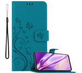 Funda Libro para Samsung Galaxy A51 en AZUL FLORAL ? Cubierta Proteccion en Dise?o de Flor con Cierre Magnetico, Funcion de Suporte e 3 Tarjeteros - Etui Case Cover Carcasa