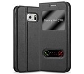 Funda Libro para Samsung Galaxy S6 en NEGRO COMETA - Cubierta Proteccion con Cierre Magnetico, Funcion de Suporte y 2 Ventanas- Etui Case Cover Carcasa