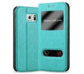 Funda Libro para Samsung Galaxy S6 en TURQUESA MENTA - Cubierta Proteccion con Cierre Magnetico, Funcion de Suporte y 2 Ventanas- Etui Case Cover Carcasa