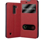 Funda Libro para LG K10 2016 en ROJO AZRAFaN - Cubierta Proteccion con Cierre Magnetico, Funcion de Suporte y 2 Ventanas- Etui Case Cover Carcasa