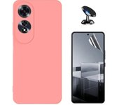 Kit De Película De Hidrogel De Cubierta Frontal Completa + Cubierta De Silicona Líquida + Soporte Magnético Para El Teléfono Del Automóvil Compatible Con Oppo A60 - Rosa