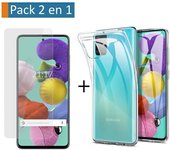 Pack 2 En 1 Funda Gel Transparente + Protector Cristal Templado para Samsung Galaxy A51