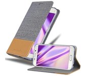 Funda Libro para Samsung Galaxy S6 EDGE en GRIS CLARO MARRoN - Cubierta Proteccion con Cierre Magnetico, Tarjetero y Funcion de Suporte - Etui Case Cover Carcasa