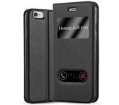 Funda Libro para Apple iPhone 6 PLUS / iPhone 6S PLUS en NEGRO COMETA - Cubierta Proteccion con Cierre Magnetico, Funcion de Suporte y 2 Ventanas- Etui Case Cover Carcasa