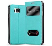 Funda Libro para Samsung Galaxy ALPHA en TURQUESA MENTA - Cubierta Proteccion con Cierre Magnetico, Funcion de Suporte y 2 Ventanas- Etui Case Cover Carcasa