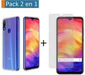 Pack 2 En 1 Funda Gel Transparente + Protector Cristal Templado para Xiaomi Redmi Note 7