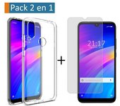 Pack 2 En 1 Funda Gel Transparente + Protector Cristal Templado para Xiaomi Redmi 7