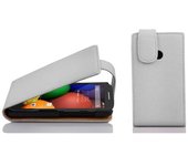 Funda para Motorola MOTO E in BLANCO MAGNESIO - Cubierta Proteccion Estilo Flip de Cuero Sintetico Estructuro - Etui Case Cover Carcasa