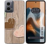 Funda Silicona Motorola Moto G34 5G Corazones Madera