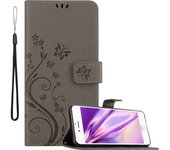 Funda Libro para Apple iPhone 6 PLUS / iPhone 6S PLUS en GRIS FLORAL ? Cubierta Proteccion en Dise?o de Flor con Cierre Magnetico, Funcion de Suporte e 3 Tarjeteros - Etui Case Cover Carcasa