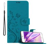 Funda Libro para Apple iPhone 6 PLUS / iPhone 6S PLUS en AZUL FLORAL ? Cubierta Proteccion en Dise?o de Flor con Cierre Magnetico, Funcion de Suporte e 3 Tarjeteros - Etui Case Cover Carcasa