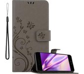 Funda Libro para Apple iPhone 7 / 7S / 8 / SE 2020 en GRIS FLORAL ? Cubierta Proteccion en Dise?o de Flor con Cierre Magnetico, Funcion de Suporte e 3 Tarjeteros - Etui Case Cover Carcasa