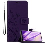 Funda Libro para Sony Xperia 5 en LILA OSCURO FLORAL ? Cubierta Proteccion en Dise?o de Flor con Cierre Magnetico, Funcion de Suporte e 3 Tarjeteros - Etui Case Cover Carcasa