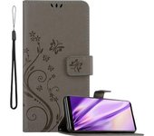 Funda Libro para Sony Xperia 5 en GRIS FLORAL ? Cubierta Proteccion en Dise?o de Flor con Cierre Magnetico, Funcion de Suporte e 3 Tarjeteros - Etui Case Cover Carcasa