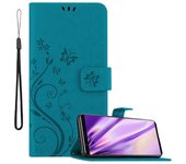 Funda Libro para Sony Xperia 5 en AZUL FLORAL ? Cubierta Proteccion en Dise?o de Flor con Cierre Magnetico, Funcion de Suporte e 3 Tarjeteros - Etui Case Cover Carcasa