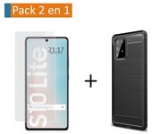 Pack 2 En 1 Funda Gel Tipo Carbono + Protector Cristal Templado para Samsung Galaxy S10 Lite
