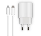 Cargador 3A PD carga rapida 18W Blanco + Cable USB-C a Lightning 1.2m